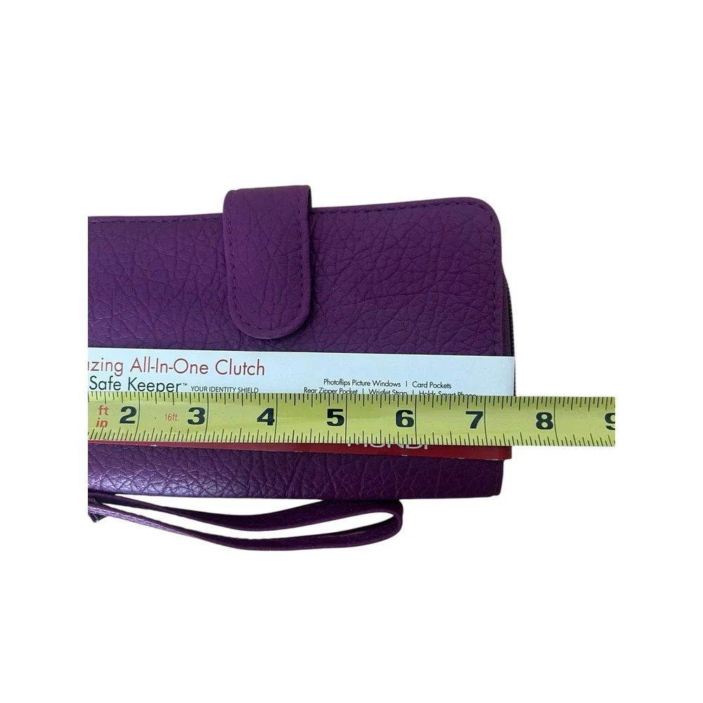 Mundi All In One Magenta Clutch Safe Keeper Zipper Photos Card Slots Wrist Strap